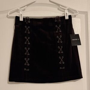 Forever 21 Velvet Mini Skirt with Lace-Up Detail